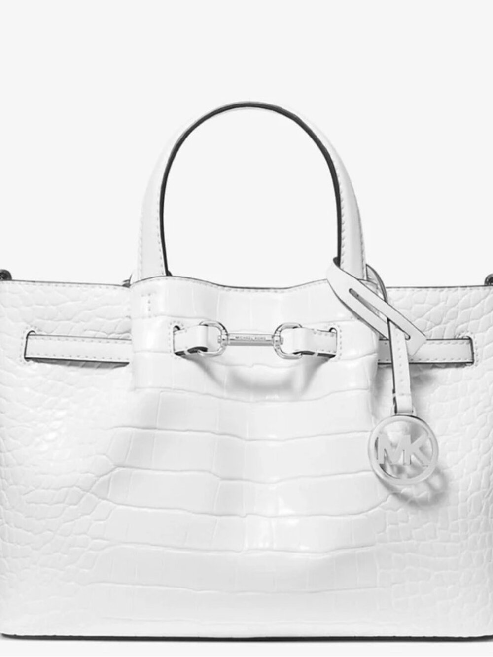 Michael Kors Carson White Crocodile Embossed Satchel Crossbody NWT Silver Accent - Picture 7 of 7